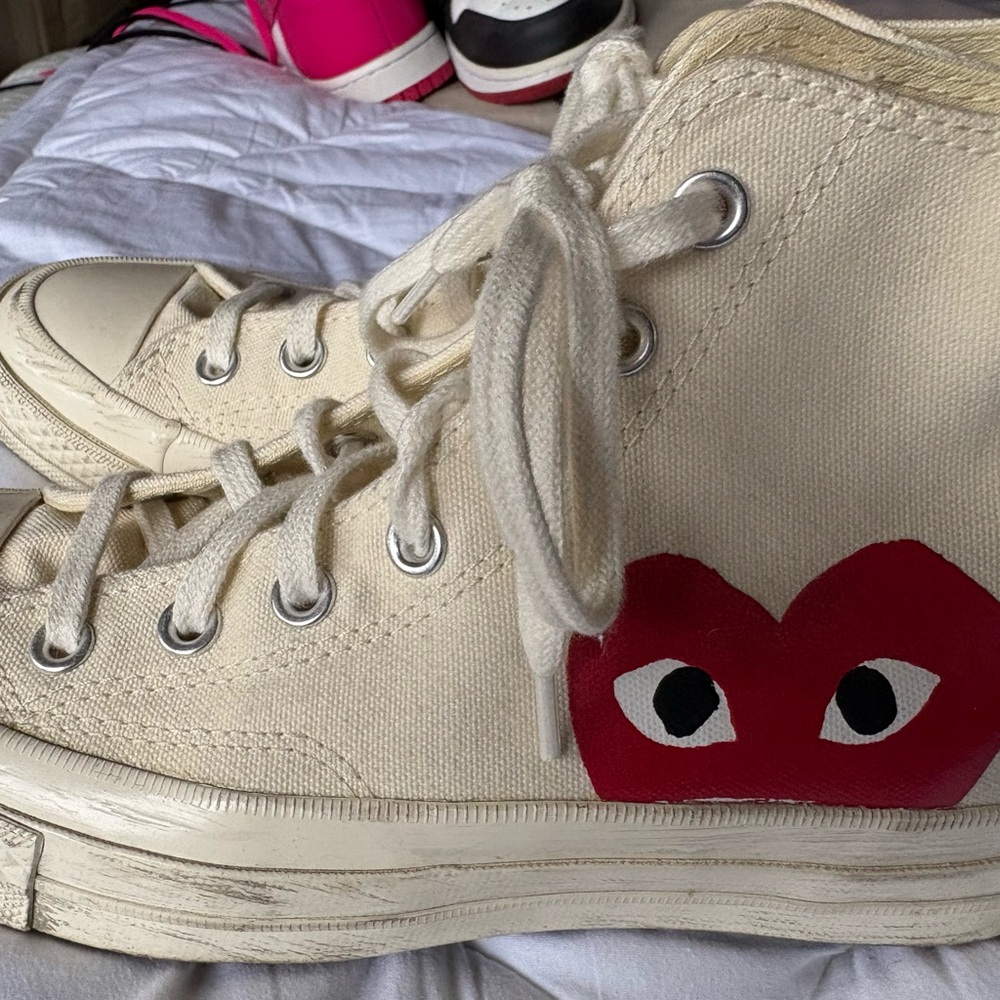 Converse Womens' Cream and Red Vintage Heart Sneakers